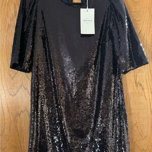 Sezane Shimmering Black Mini Dress